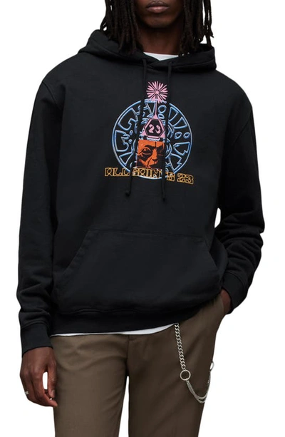 Allsaints Dimension Oth Cotton Graphic Hoodie In Jet Black