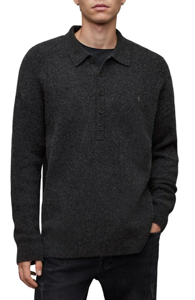 Allsaints Shapley Long Sleeve Polo Neck Sweater In Black
