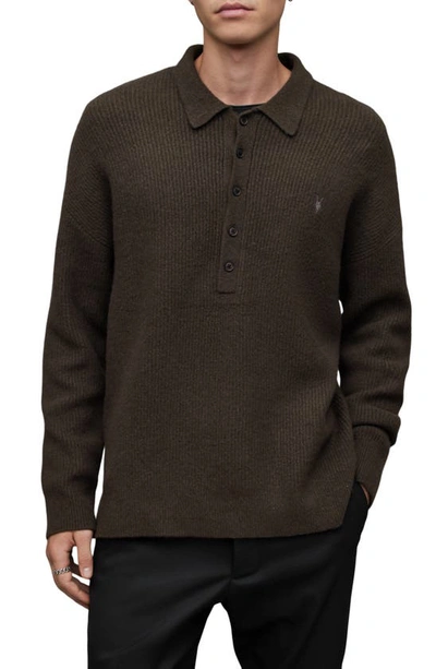 Allsaints Shapley Long Sleeve Polo Neck Sweater In Green