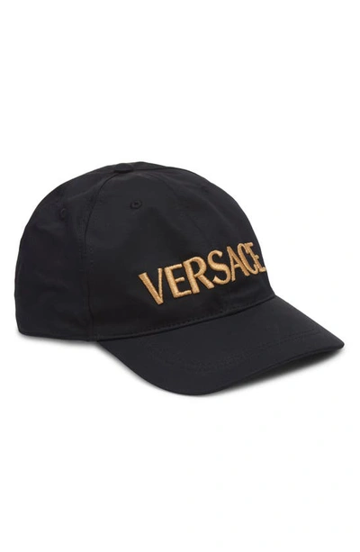 VERSACE EMBROIDERED METALLIC LOGO COTTON DRILL BASEBALL CAP