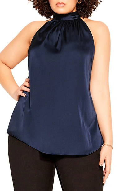 City Chic Trendy Plus Size Sexy Shine Halter Top In Navy