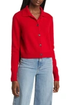 Frame Shrunken Cashmere Cardigan In Cherry Red