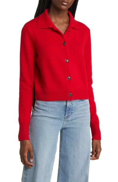 Frame Shrunken Cashmere Cardigan In Cherry Red