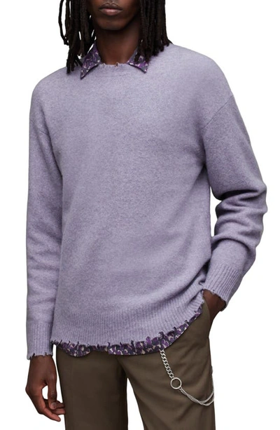 Allsaints Luka Distressed Crew Neck Jumper In Purple