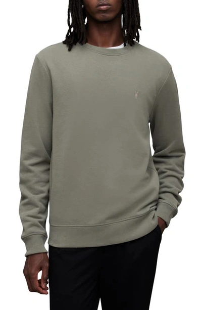 Allsaints Raven Contrast Crew Neck Ramskull Sweatshirt In Planet Grey