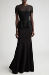 JASON WU COLLECTION MIXED MEDIA EMBROIDERED LACE PEPLUM GOWN