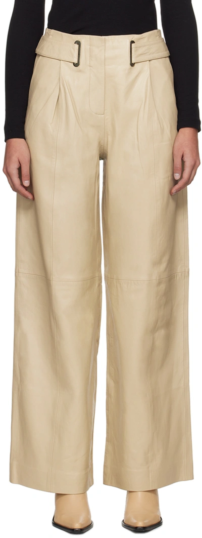 Remain Birger Christensen Beige Eyelet Leather Pants In 15-1116 Safari Beige