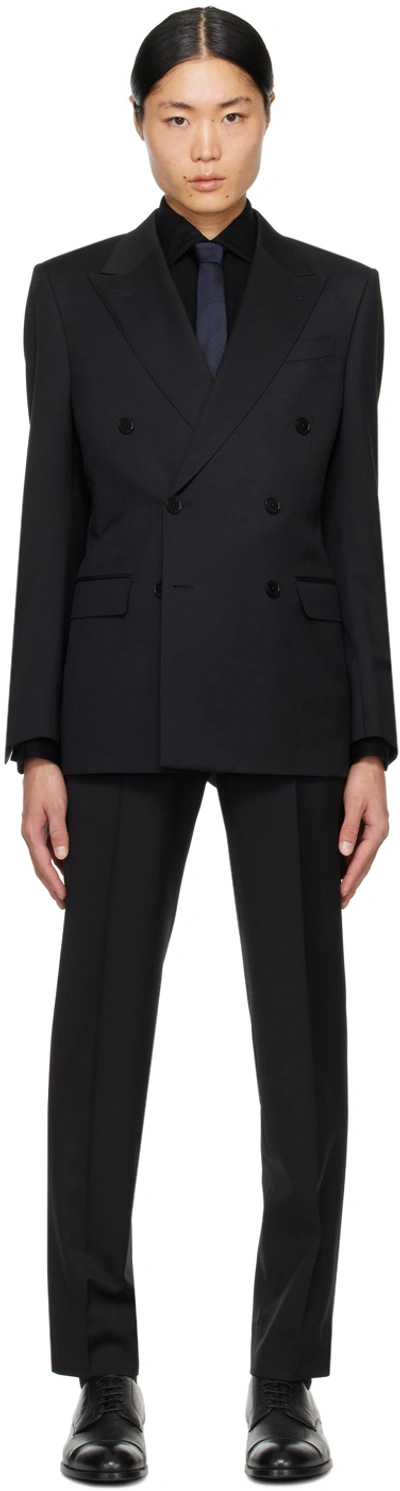 Zegna Black Peaked Lapel Suit In 719525a7