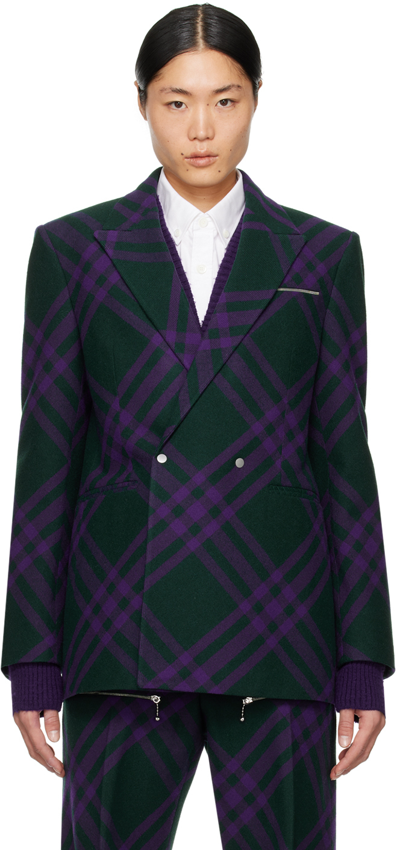 Burberry Green & Purple Check Blazer In Vine