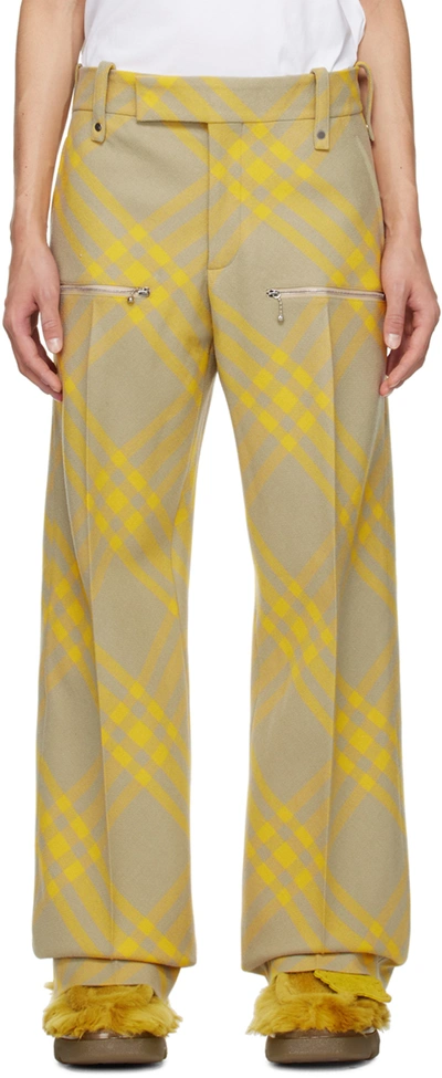 Burberry Yellow & Beige Check Trousers In Hunter Ip Check