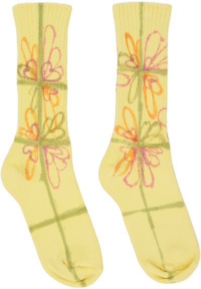 Collina Strada Ssense Exclusive Yellow Flower Check Socks