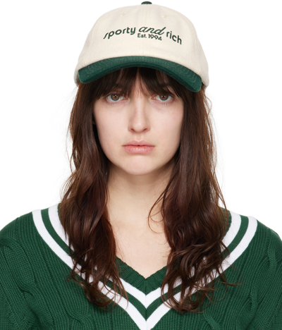 Sporty And Rich Off-white & Green Tank Flannel Cap In Off White