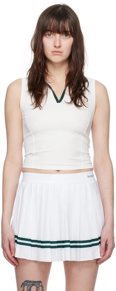 Sporty And Rich Printed Stretch-jersey Polo Top In White