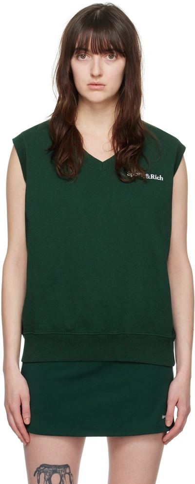 Sporty And Rich Embroidered Cotton-jersey Vest In Forest