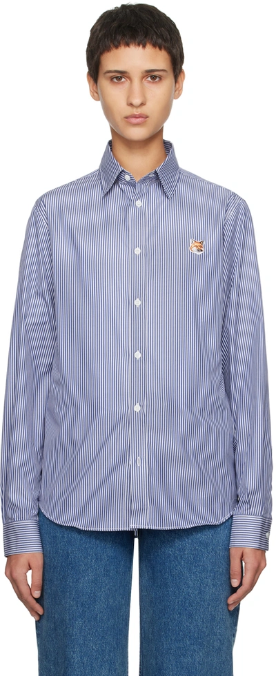 Maison Kitsuné Navy & White Fox Head Shirt In S481 Navy Stripes