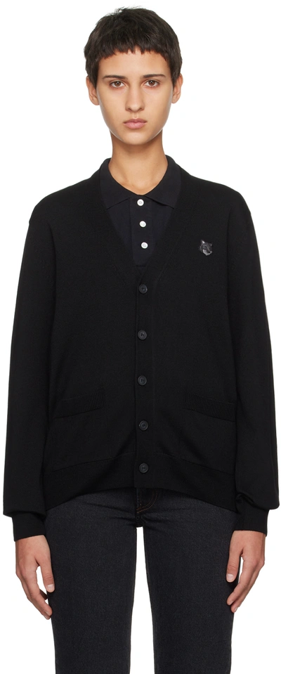 Maison Kitsuné Black Bold Fox Head Patch Cardigan In P199 Black