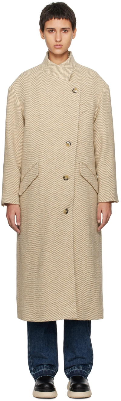 Isabel Marant Étoile Beige & White Sabine Coat In 50tf Toffee