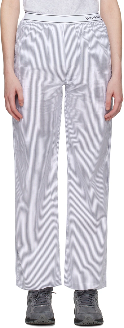 Sporty And Rich Blue & White Serif Lounge Pants In Blue Stripped