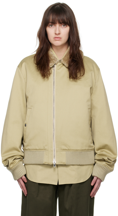 Burberry Beige Offset Zip Bomber Jacket In Hunter