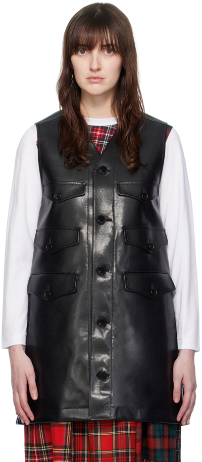 Tao Comme Des Garçons Black Belted Faux-leather Vest In 1 Black