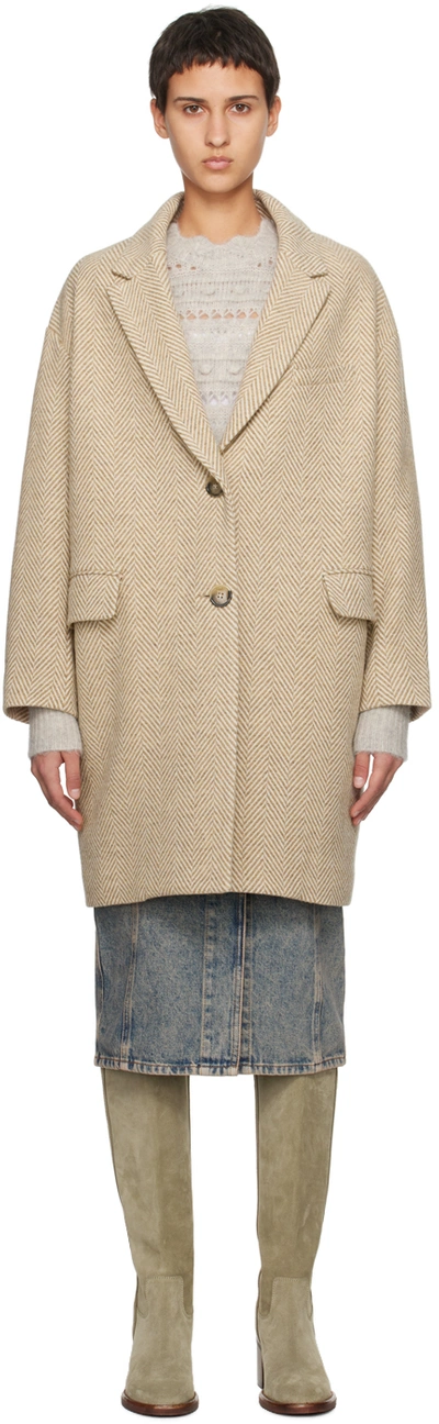 Isabel Marant Étoile Beige & White Limiza Coat In 50tf Toffee