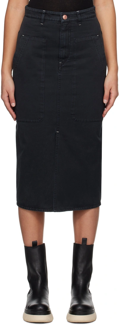 Isabel Marant Étoile Black Flozia Denim Midi Skirt In 02fk Faded Black