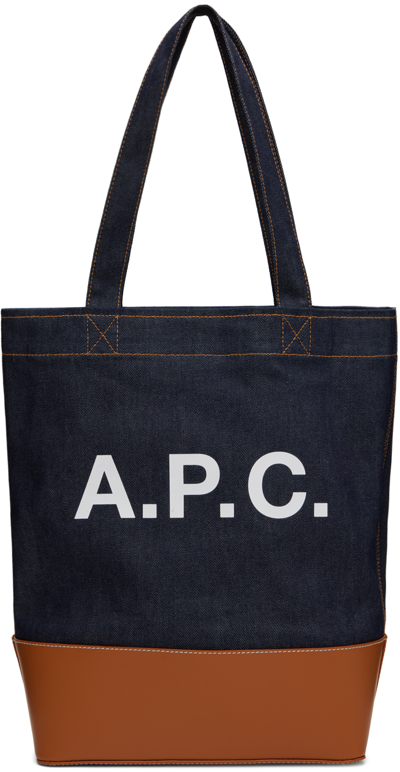 Apc Axelle Denim Leather-trim Tote Bag In Brown
