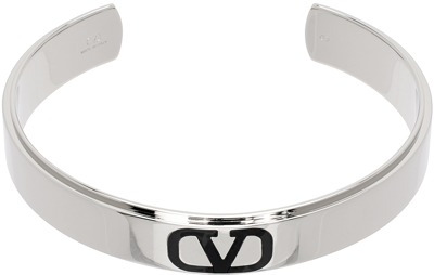 Valentino Garavani Silver & Black Vlogo Signature Cuff Bracelet In Palladium/nero