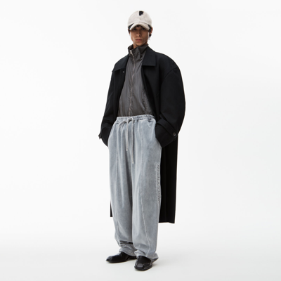 Alexander Wang Logo Track Pant In Velour In Washed Charcoal