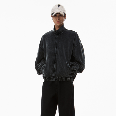 Alexander Wang Logo Track Jacket In Velour In Washed Pepper