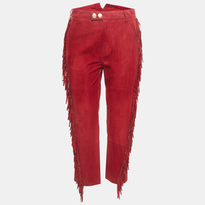 Pre-owned Zadig & Voltaire Red Suede Fringed Trousers S