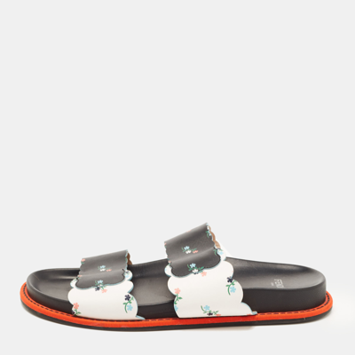 Pre-owned Fendi Multicolor Floral Print Leather Strap Slide Sandals Size 38