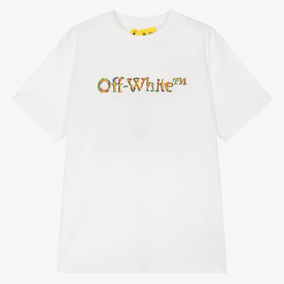 Off-white Kids' Logo Sketch Cotton T-shirt In White Multicolor