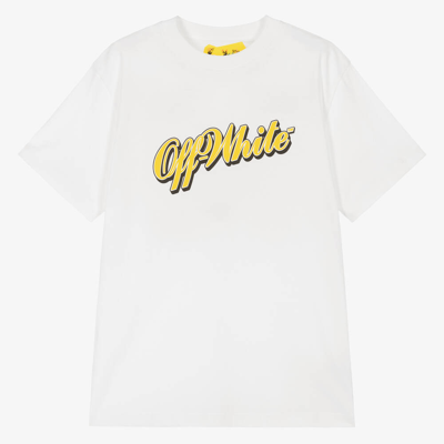 Off-white Kids' Baseball Logo-print Cotton T-shirt In White