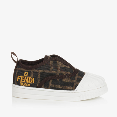 Fendi Brown Woven Ff Baby Trainers
