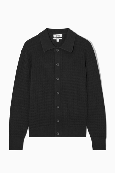 Cos Textured Knitted Cardigan In Black