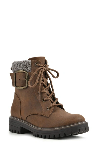 Cliffs By White Mountain Mentor Knit Collar Combat Boot In Light Brown,fabric