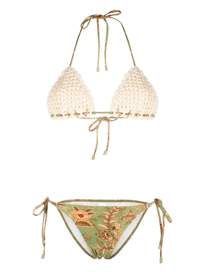 Zimmermann Junie Crochet Triangle Bikini In Green