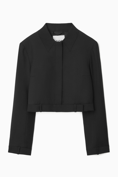 Cos Power-shoulder Deconstructed Tailored Jacket In Black