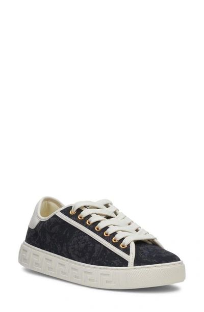 Versace Barocco Greca Jacquard Trainers In Black-off White-oro Chiaro