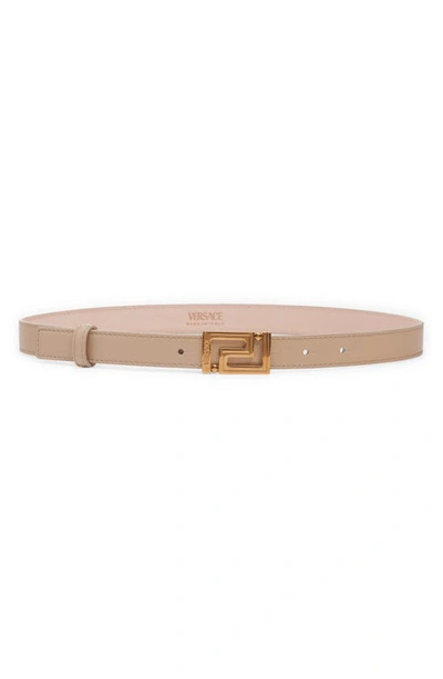 Versace Greca Goddess Skinny Leather Belt In 1kd4v Sand Versac