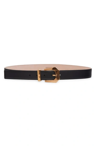 Versace Medusa Heritage Leather & Brass Belt In Black/  Gold