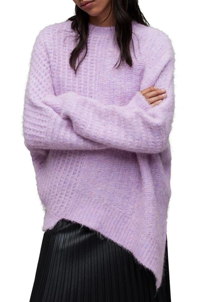 Allsaints Selena Asymmetric Wool Blend Sweater In Lilac Haze