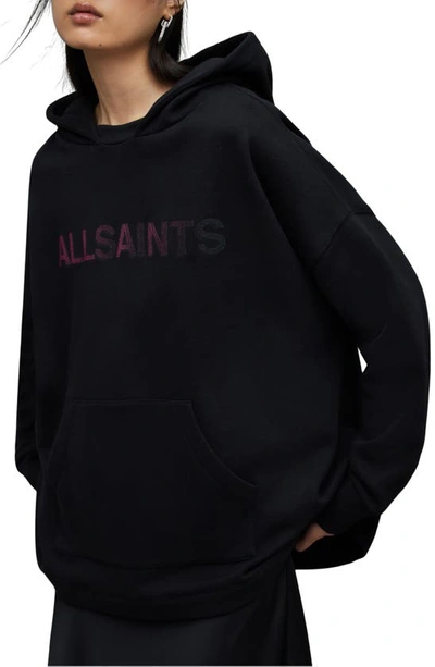 Allsaints Shadow Etienne Slogan-print Organic-cotton Hoody In Black