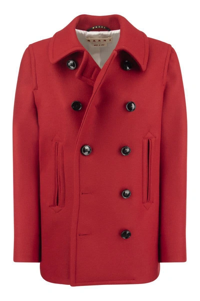 Marni Double-breasted Wool Coat In Red