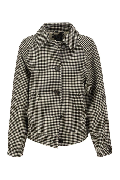 Marni Reversible Gingham Wool-blend And Animal-print Twill Jacket In Black/white