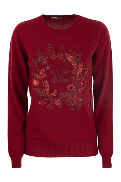 Max Mara Bari Wool And Cashmere Sweater With Embroidery In Red