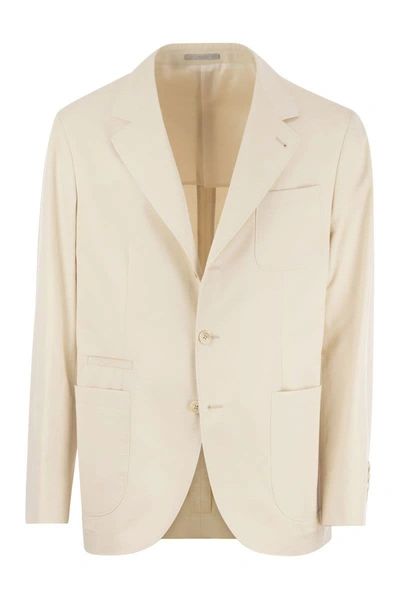 Brunello Cucinelli Men Cotton And Cashmere Deconstructed Jacket With Patch Pockets In Cream