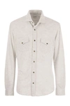 BRUNELLO CUCINELLI BRUNELLO CUCINELLI LINEN AND COTTON BLEND LEISURE FIT SHIRT WITH PRESS STUDS AND POCKETS