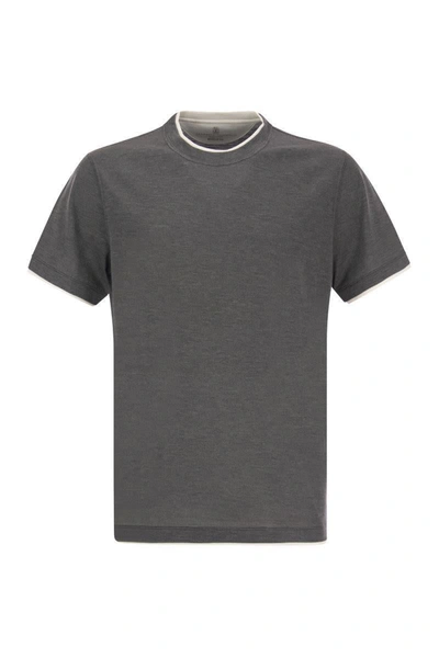 Brunello Cucinelli Silk And Cotton T-shirt In Grey